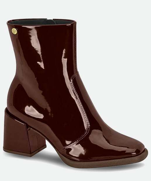 Bota Feminina Cano Curto Salto Grosso Verniz Moleca 