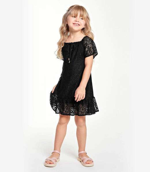 Vestido Midi Infantil Trick Nick Preto