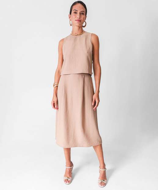 Blusa Regata Feminina Crinkle Botões Marisa Bege