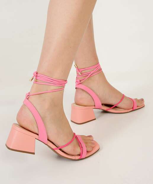 Sandália Salto Grosso Feminina Tiras Amarração Bebecê