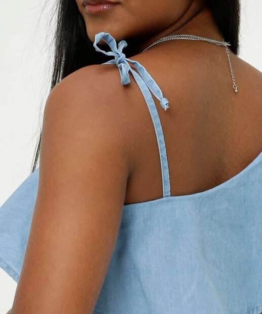 Blusa Regata Feminina Jeans Babado Marisa