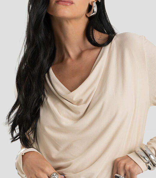 Blusa Feminina Degagê em Malha de Viscose Dianna Bege