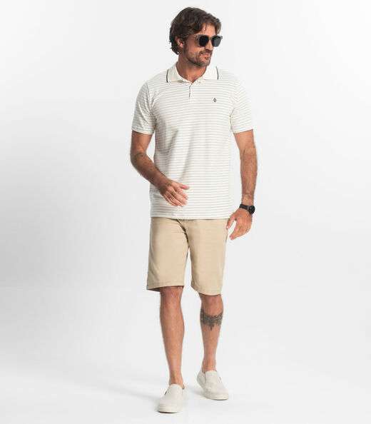 Polo Masculina Cotton Listrado Diametro Bege