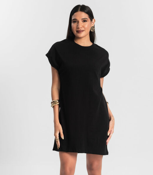 Vestido Feminino Curto Meia Malha Preto