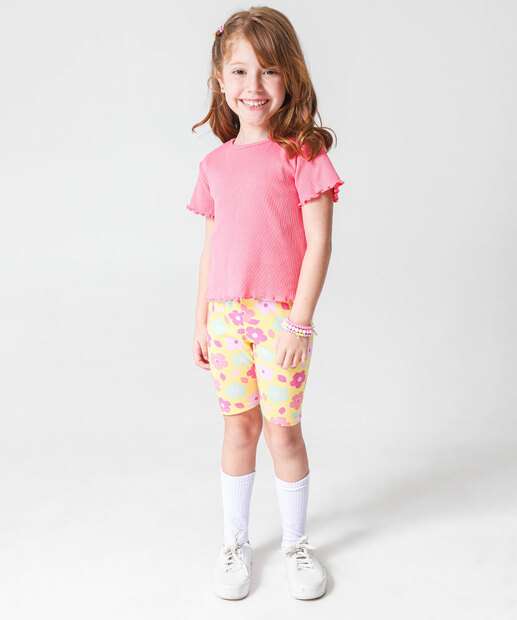 Blusa Infantil Canelada Manga Curta Marisa Tam 4 a 10 Rosa