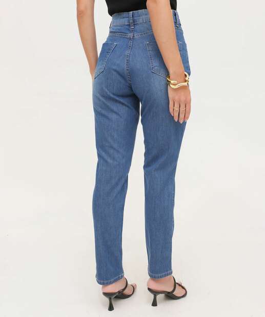 Calça Mom Jeans Destroyed Bolsos Cintura Alta