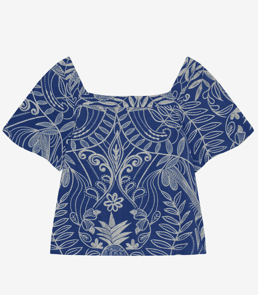Blusa Manga Curta Plus Size Secret Glam Azul