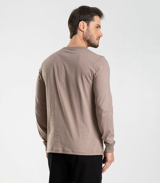 Camiseta Manga Longa Meia Malha Diametro Marrom
