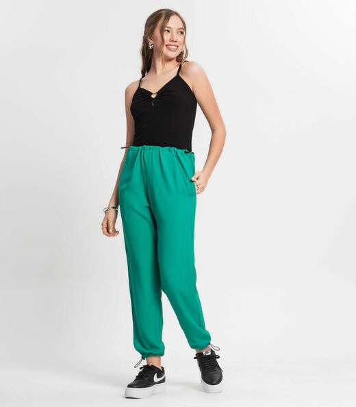 Calça Juvenil Feminina Em Sarja Minty Verde