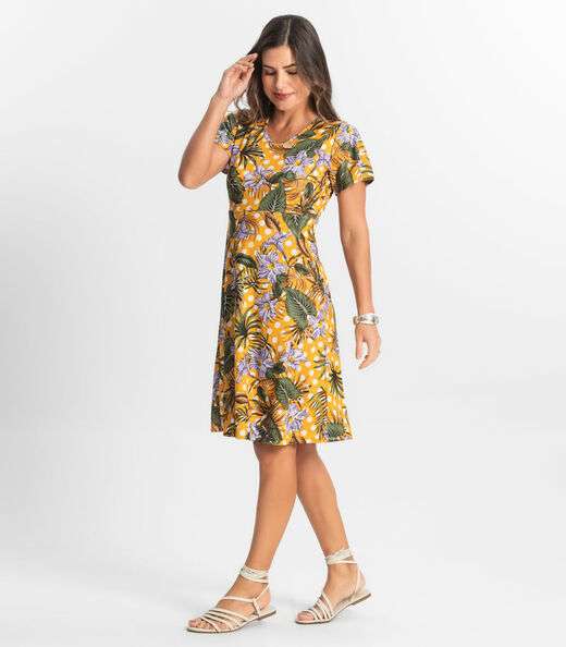 Vestido Feminino Evasê Estampado Select Amarelo