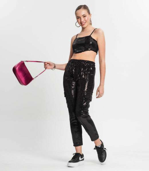 Image_Calça Reta Juvenil Em Paetê Minty Preto