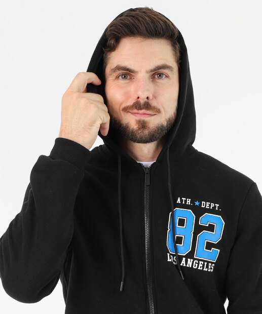 Casaco Masculino Moletom Capuz Marisa Preto