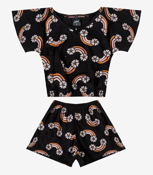 Conjunto Infantil Menina Blusa E Short Select Preto
