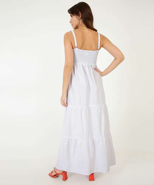 Vestido Longo Lastex Fenda Alças Finas Marisa