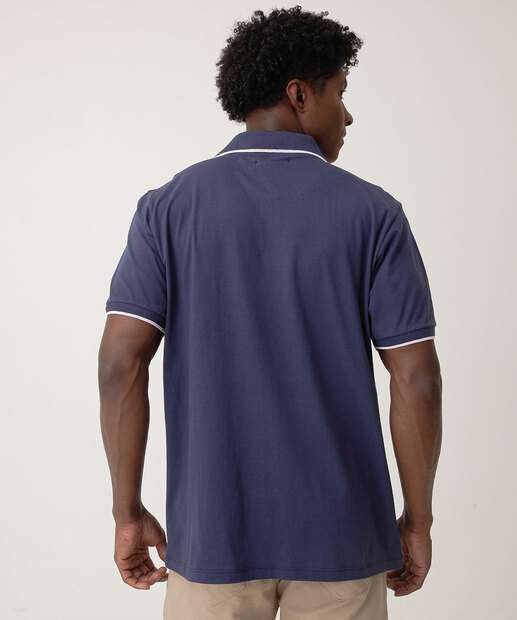 Polo Masculina Botões Manga Curta MR Azul