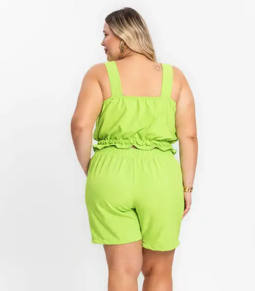 Shorts Feminino Plus Size Crepe Light Secret Glam Verde