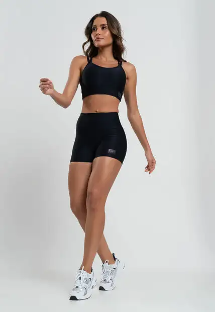 Top Suplex Canelado Brilho Decote e Tiras Preto Salvatore Fashion