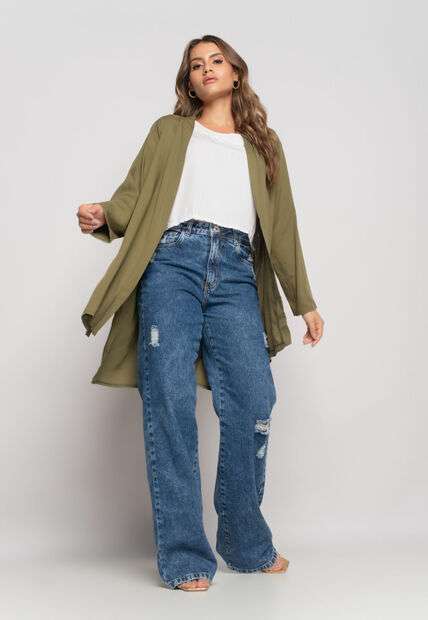 Kimono Manga Longa Viscolinho Verde Salvatore Fashion