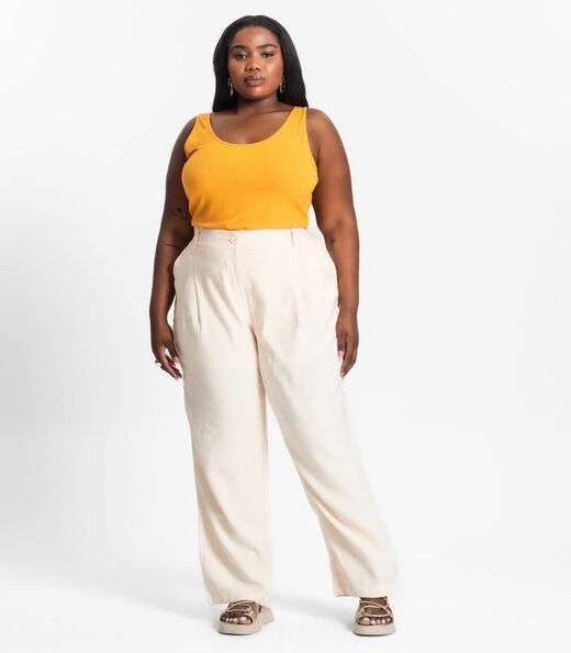 Regata Plus Size Em Ribana Canelada Secret Glam Amarelo