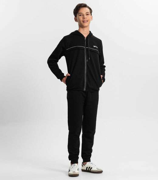 Jaqueta Juvenil Masculina Com Capuz Minty Preto