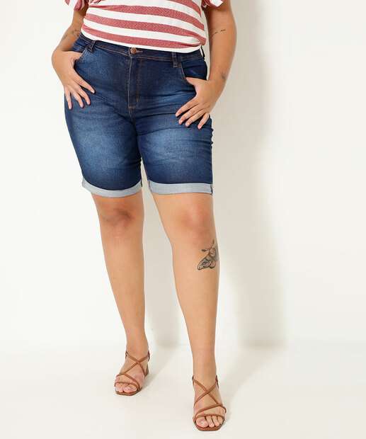 Bermuda Plus Size Feminina Jeans Barra Dobrada