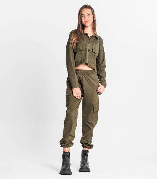 Calça Juvenil Feminina Em Suede Sarjado Minty Verde