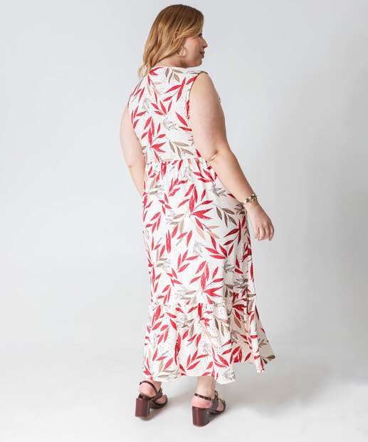 Vestido Plus Size Feminino Laise Folhas Marisa Off White