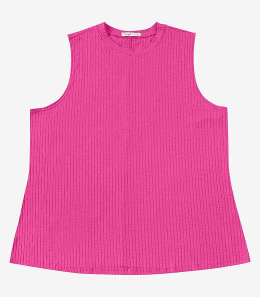 Regata Plus Size Em Ribana Canelada Secret Glam Rosa