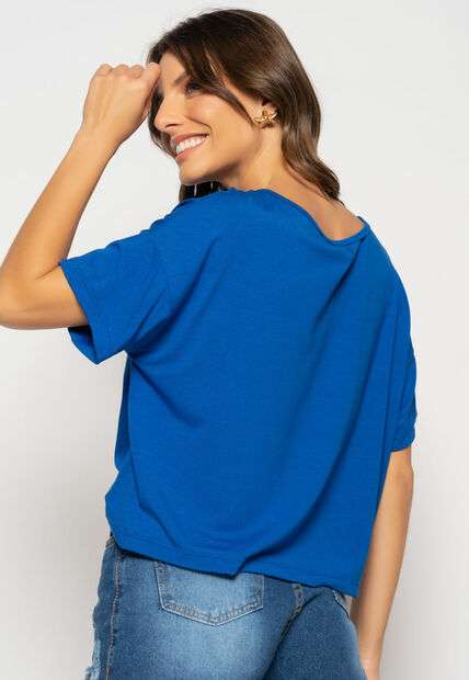 Cropped Amplo Manga Curta Malha Azul Salvatore