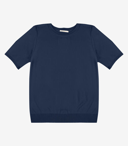 Blusa Feminina Manga Curta Lisa Em Tricot Dianna Azul