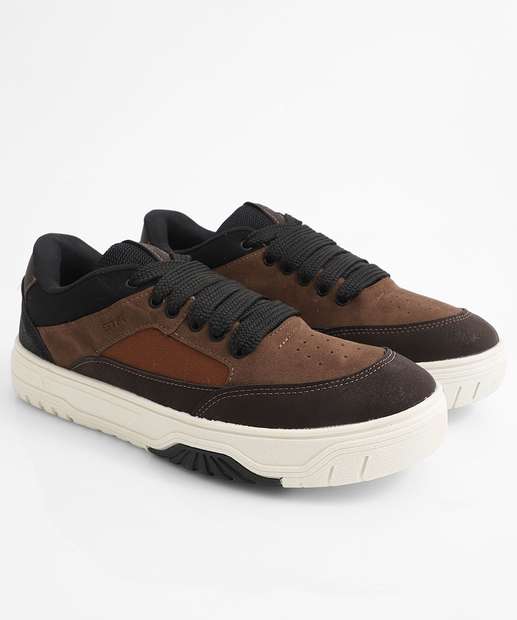 Tênis Casual Masculino Recorte Marrom