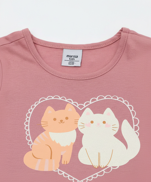 Camiseta Infantil Gatos Marisa Tam 1 a 3 Rosa