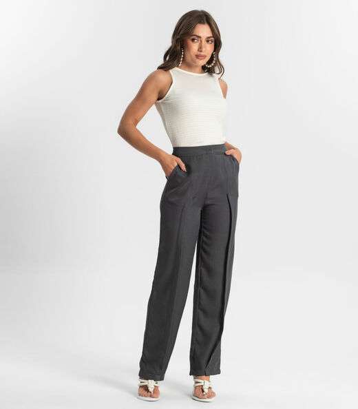 Calça Feminina Reta Alfaiataria Style Box Cinza