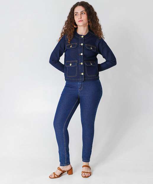 Jaqueta Feminina Jeans Bolsos Marisa Azul