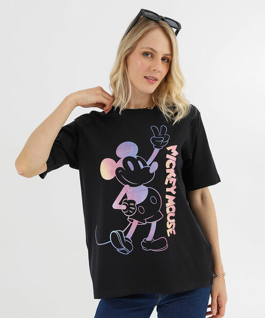 Image_Camiseta Feminina Oversized Mickey Manga Curta Disney Preto