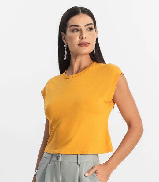 Blusa Básica Feminina Viscotorcion Rovitex Amarelo