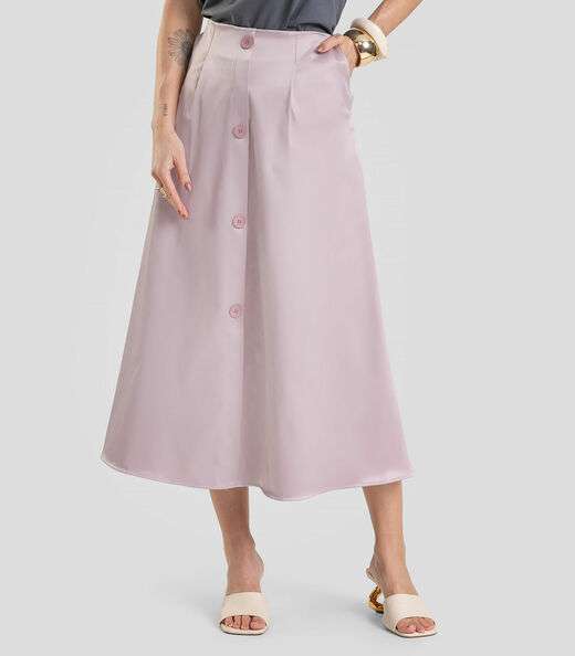 Saia Midi em Tecido Plano Dianna Cinza