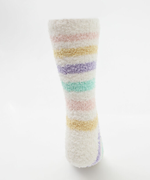 Meia Feminina Cano Médio Chenille Listras Marisa Off White