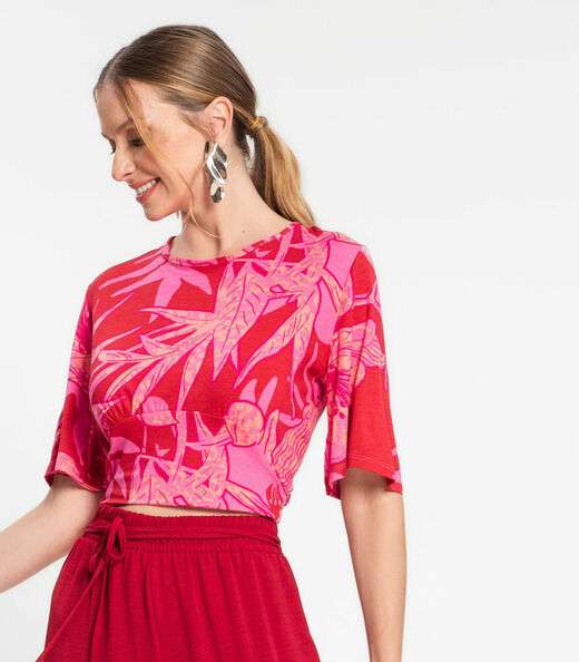 Blusa Cropped Feminina Manga Ampla Rovitex Vermelho