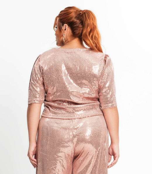 Blusa Feminina Plus Size Em Paetê Secret Glam Unica
