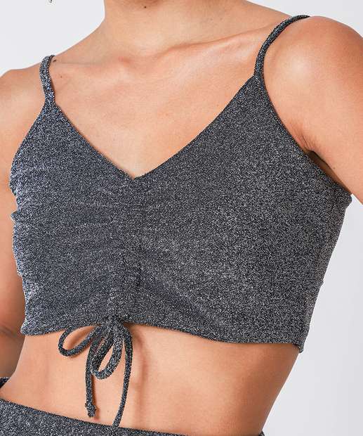 Blusa Cropped Feminina Brilho Lurex Marisa Preto
