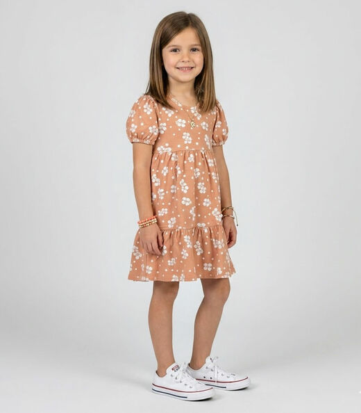 Vestido Infantil Com Franzido na Saia Select Marrom