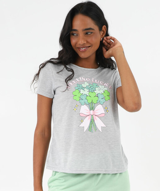 Pijama Feminino Estampa Buquê Marisa Cinza