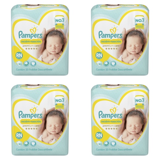 Image_Kit 4 Fraldas Recem Nascido ”Rn” Pampers Simples c/20 Unidades cada