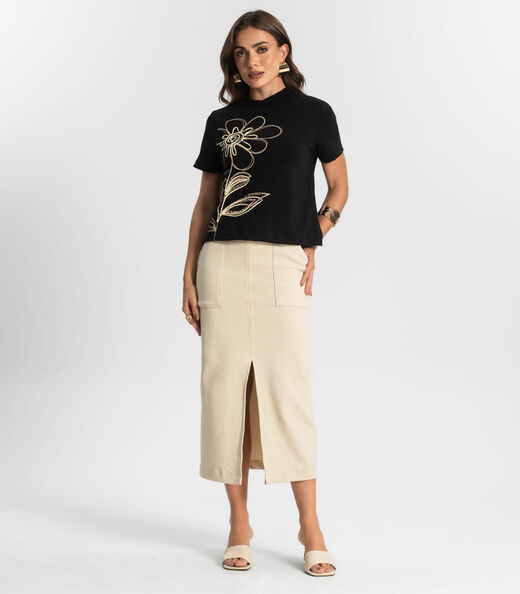 T- Shirt Feminina Com Detalhes Endless Preto