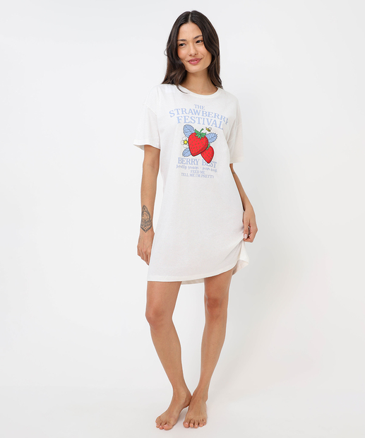 Camisola Estampa Morango Manga Curta Marisa Off White