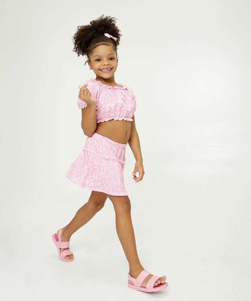 Short Saia Infantil Estampa Floral Tam 4 a 10 