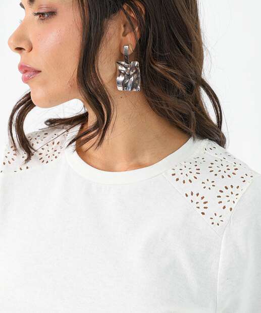 Blusa Feminina Recorte Manga Curta Marisa Off White