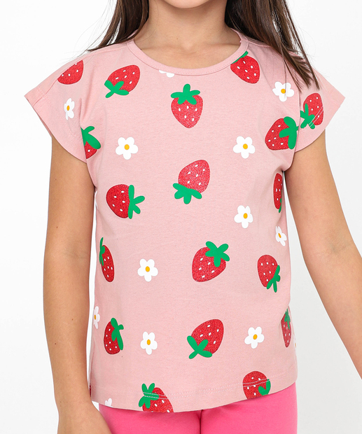 Blusa Infantil Estampa Morango Marisa Tam 4 a 10 Rosa