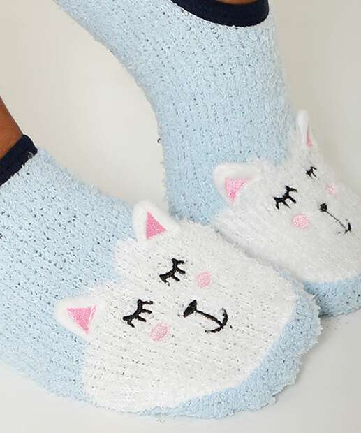 Meia Sapatilha Feminina Chenille Gato Antiderrapante Marisa